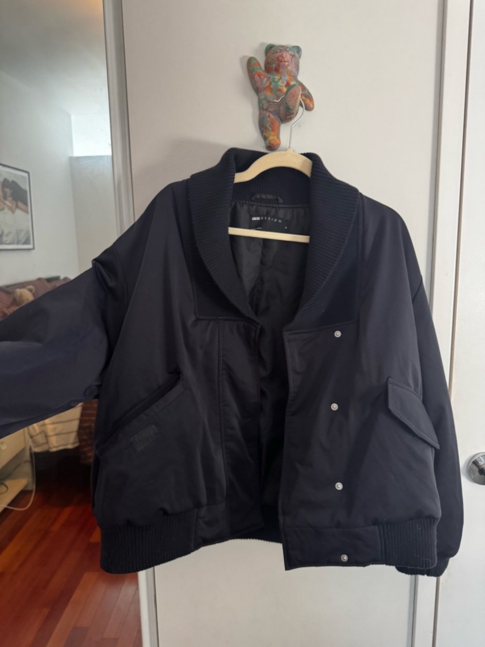 ASOS DESIGN knit collar bomber jacket in navy - Picture 5 of 5